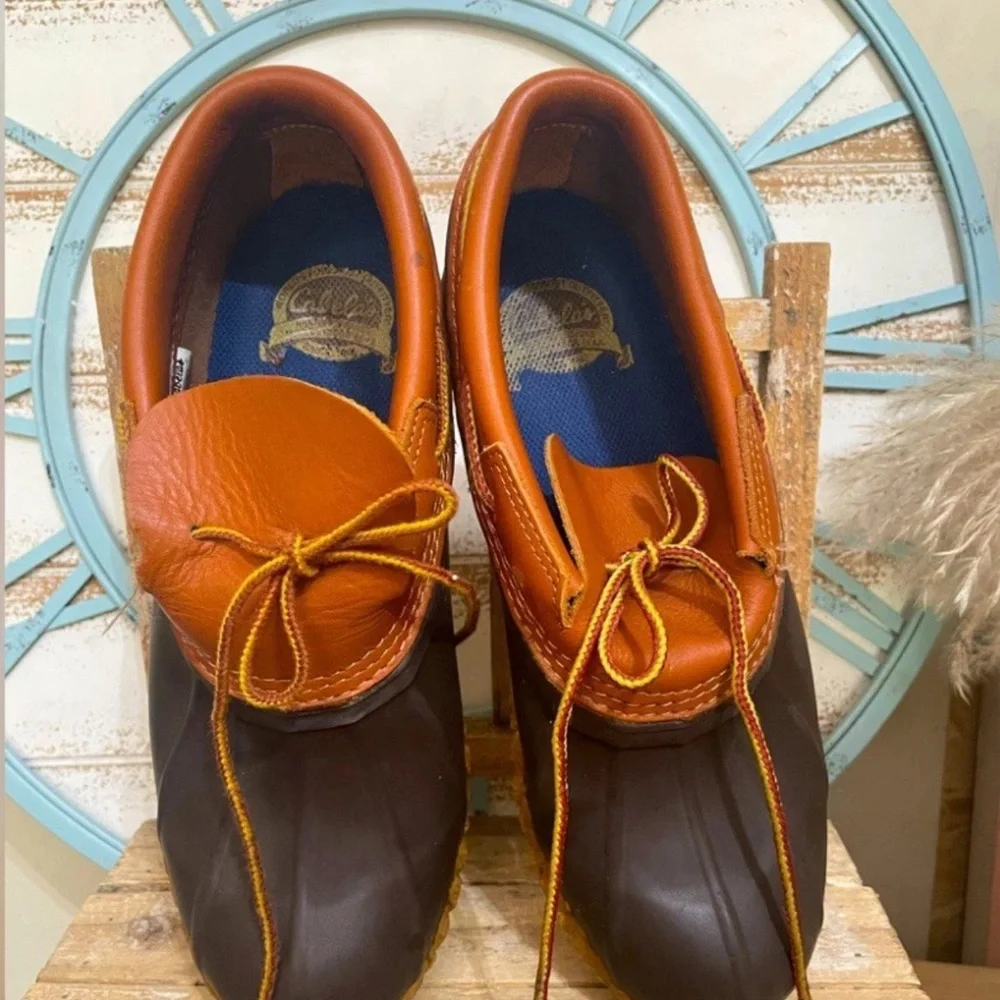 Cabelas Duck Boots Men 10 brown leather steel shank rubber Boots Worn ONCE!